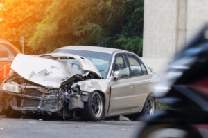 A Hartford car accident lawyer investigates an accident scene.