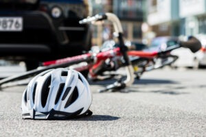 The photo shows an accident scene of a bicycle accident in Stamford, Connecticut. Contact a Stamford bicycle accident lawyer now.